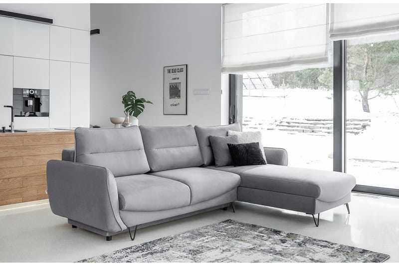 Lence Sovesofa m. Chaiselong Opbevaring - Lysegrå - Møbler - Sofaer - Sovesofaer