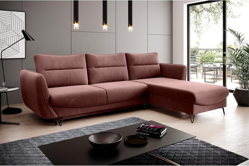 Lence Sovesofa m. Chaiselong Opbevaring - Lyserød - Møbler - Sofaer - Sovesofaer