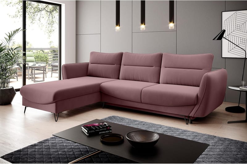 Lence Sovesofa m. Chaiselong Opbevaring - Lyserød - Møbler - Sofaer - Sovesofaer