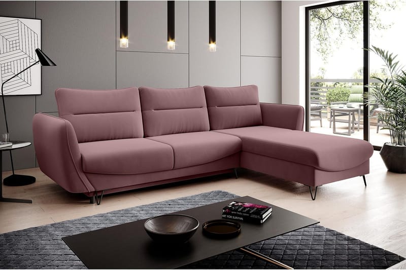 Lence Sovesofa m. Chaiselong Opbevaring - Lyserød - Møbler - Sofaer - Sovesofaer