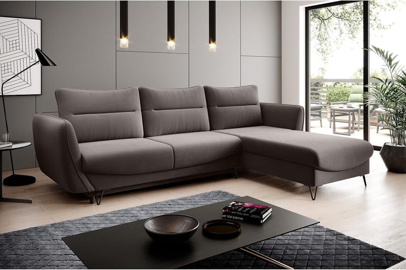 Lence Sovesofa m. Chaiselong Opbevaring - Mørkebeige - Møbler - Sofaer - Sovesofaer