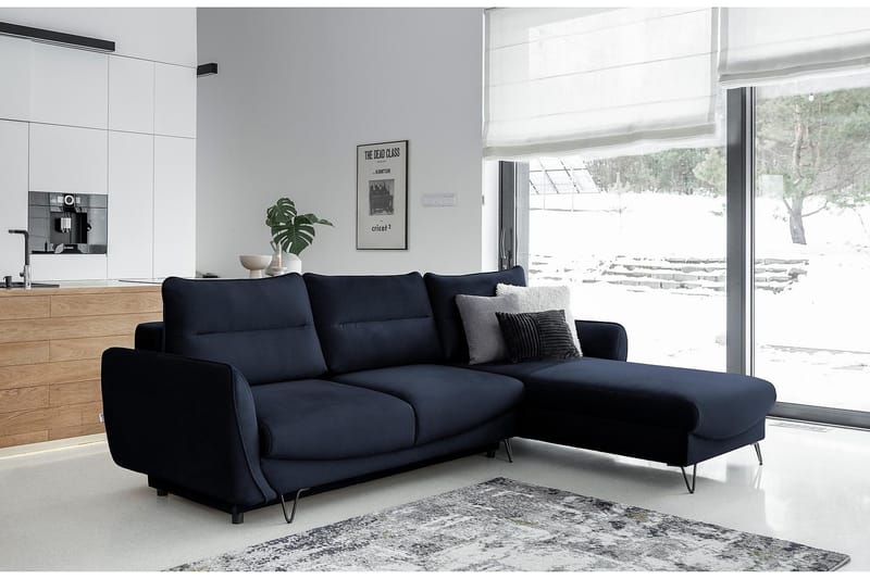 Lence Sovesofa m. Chaiselong Opbevaring - Mørkeblå - Møbler - Sofaer - Sovesofaer