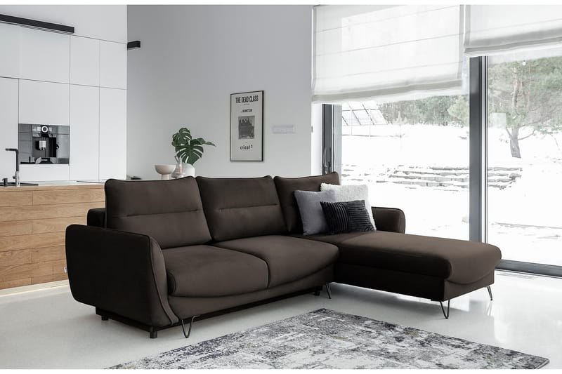 Lence Sovesofa m. Chaiselong Opbevaring - Mørkebrun - Møbler - Sofaer - Sovesofaer