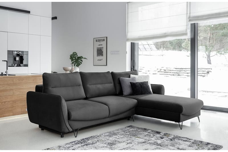 Lence Sovesofa m. Chaiselong Opbevaring - Mørkegrå - Møbler - Sofaer - Sovesofaer