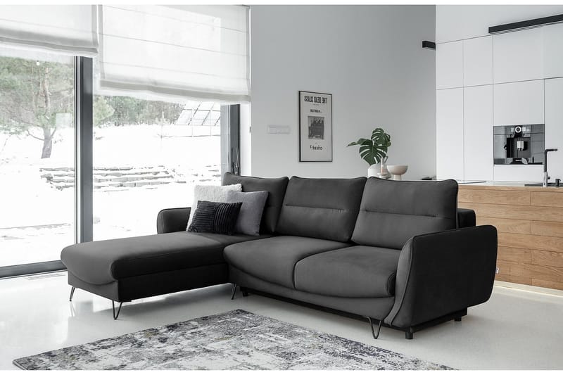 Lence Sovesofa m. Chaiselong Opbevaring - Mørkegrå - Møbler - Sofaer - Sovesofaer
