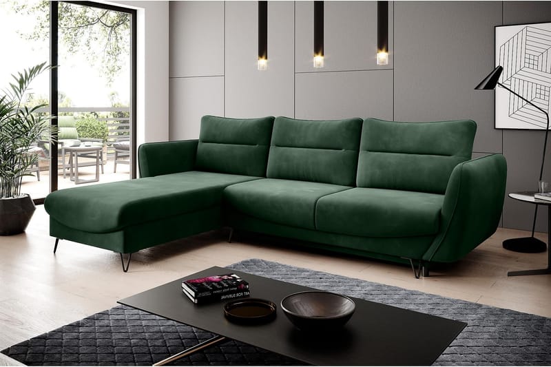 Lence Sovesofa m. Chaiselong Opbevaring - Mørkegrøn - Møbler - Sofaer - Sovesofaer