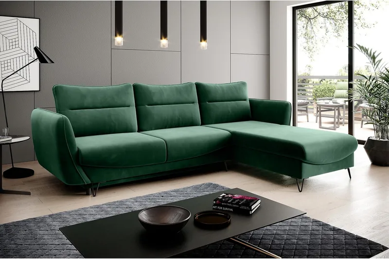 Lence Sovesofa m. Chaiselong Opbevaring - Mørkegrøn - Møbler - Sofaer - Sovesofaer