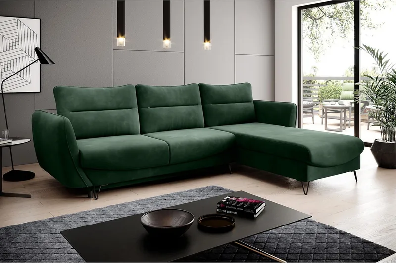 Lence Sovesofa m. Chaiselong Opbevaring - Mørkegrøn - Møbler - Sofaer - Sovesofaer