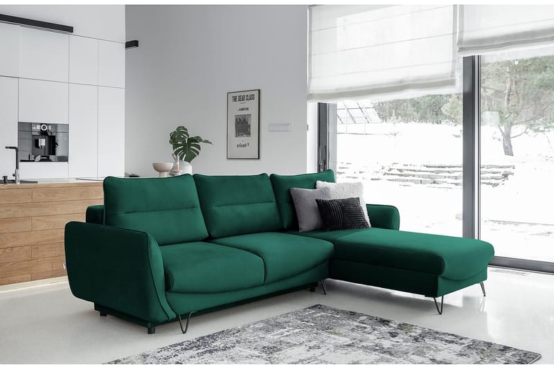 Lence Sovesofa m. Chaiselong Opbevaring - Mørkegrøn - Møbler - Sofaer - Sovesofaer