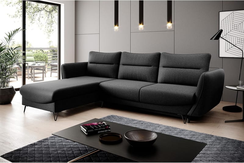 Lence Sovesofa m. Chaiselong Opbevaring - Sort - Møbler - Sofaer - Sovesofaer
