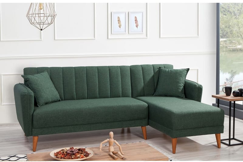Lepinas Sovesofa med Chaiselong Højre - Mørkegrøn/Natur - Møbler - Sofaer - Sovesofaer