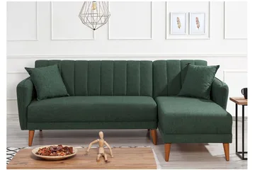 Lepinas Sovesofa med Chaiselong Højre - Mørkegrøn/Natur - Møbler - Sofaer - Sovesofaer