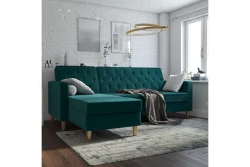 Liberty 3-personers Venstrevendt Sovesofa med Chaiselong 105x195 cm med Opbevaring i Stof - Grøn - Møbler - Sofaer - Sovesofaer