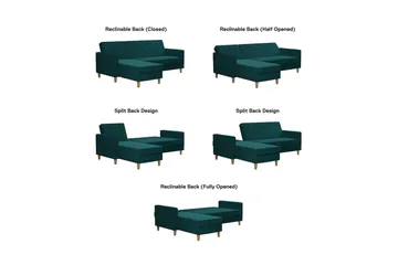 Liberty 3-personers Venstrevendt Sovesofa med Chaiselong 105x195 cm med Opbevaring i Stof - Grøn - Møbler - Sofaer - Sovesofaer