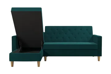 Liberty 3-personers Venstrevendt Sovesofa med Chaiselong 105x195 cm med Opbevaring i Stof - Grøn - Møbler - Sofaer - Sovesofaer