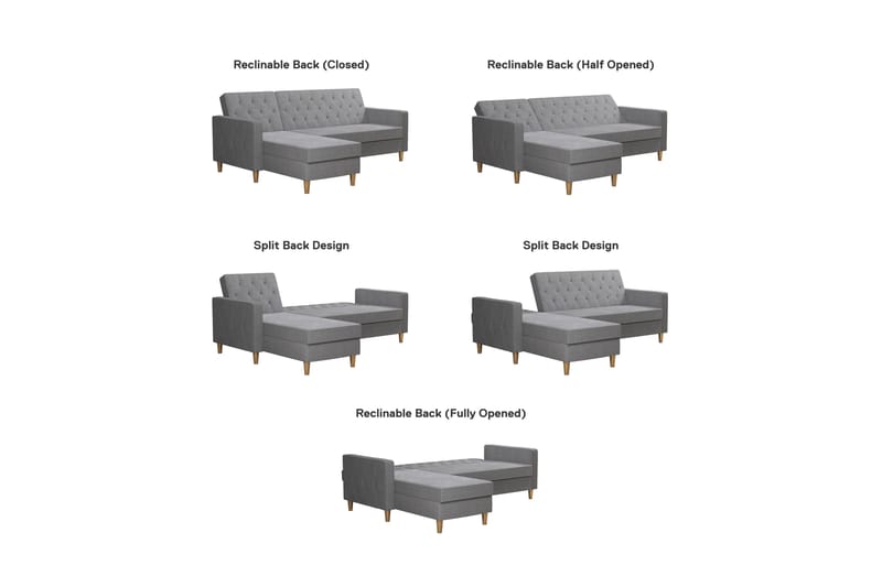 Liberty Chaiselongsovesofa Grå - CosmoLiving - Møbler - Sofaer - Sovesofaer - Sovesofa chaiselong