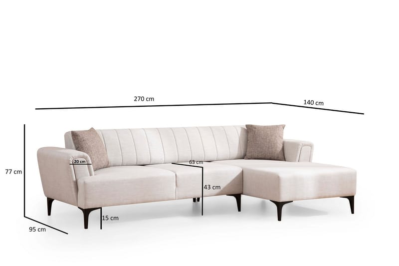 Lilesville Sovesofa med chaiselong - Beige - Møbler - Sofaer - Sovesofaer