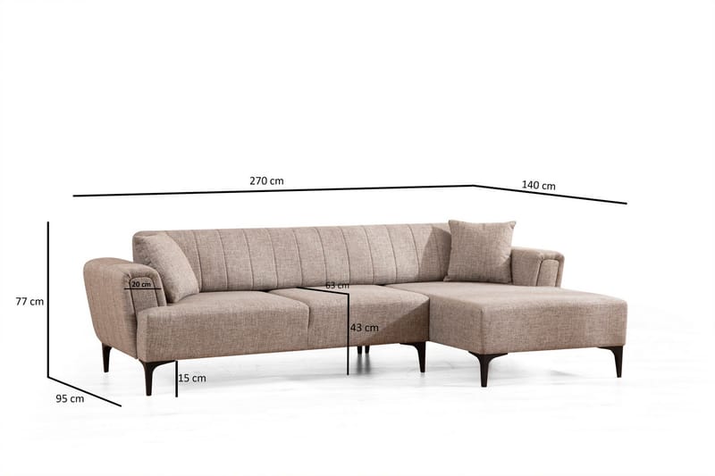 Lilesville Sovesofa med chaiselong - Lysebrun - Møbler - Sofaer - Sovesofaer