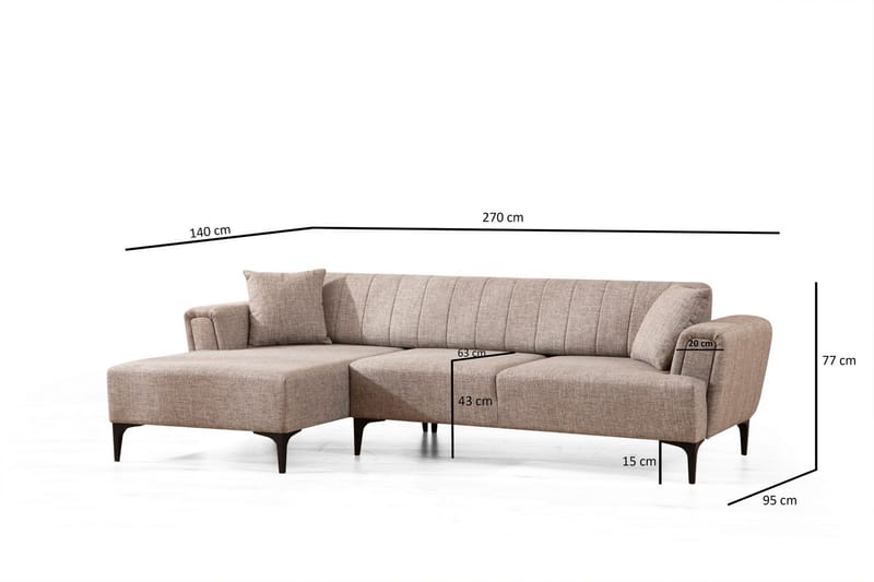 Lilesville Sovesofa med chaiselong - Lysebrun - Møbler - Sofaer - Sovesofaer