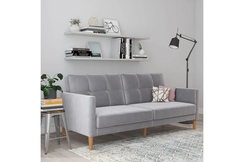 Sovesofa Lilly Lys Grå, Velour - Lys Grå, Velour - Møbler - Sofaer - Sovesofaer