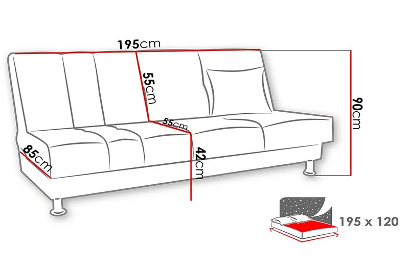 Lisa Sovesofa 195x85x90 cm - Møbler - Sofaer - Sovesofaer