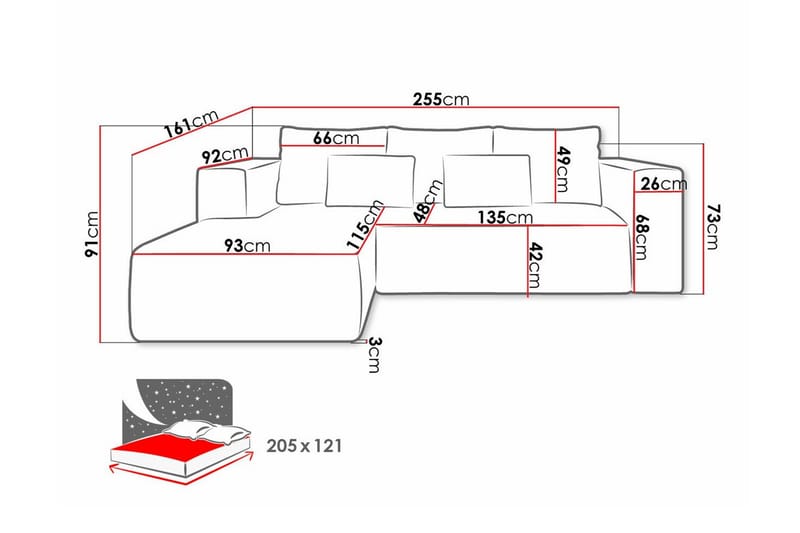 Listowel 3-sits Hörnbäddsoffa beige - Møbler - Sofaer - Sovesofaer
