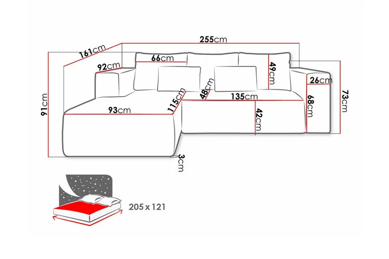 Listowel 3-sits Hörnbäddsoffa Beige/Light beige - Møbler - Sofaer - Sovesofaer
