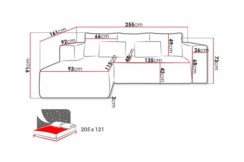 Listowel 3-sits Hörnbäddsoffa Beige/Light beige - Møbler - Sofaer - Sovesofaer