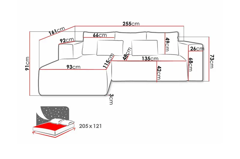 Listowel 3-sits Hörnbäddsoffa Black - Møbler - Sofaer - Sovesofaer