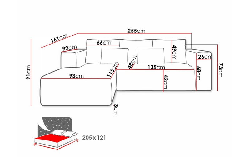Listowel 3-sits Hörnbäddsoffa Dark blue - Møbler - Sofaer - Sovesofaer