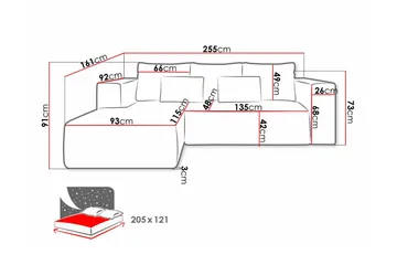 Listowel 3-personers Venstre Hjørnesovesofa 121x205 cm med Opbevaring i Fløjlskord - Blå - Møbler - Sofaer - Sovesofaer