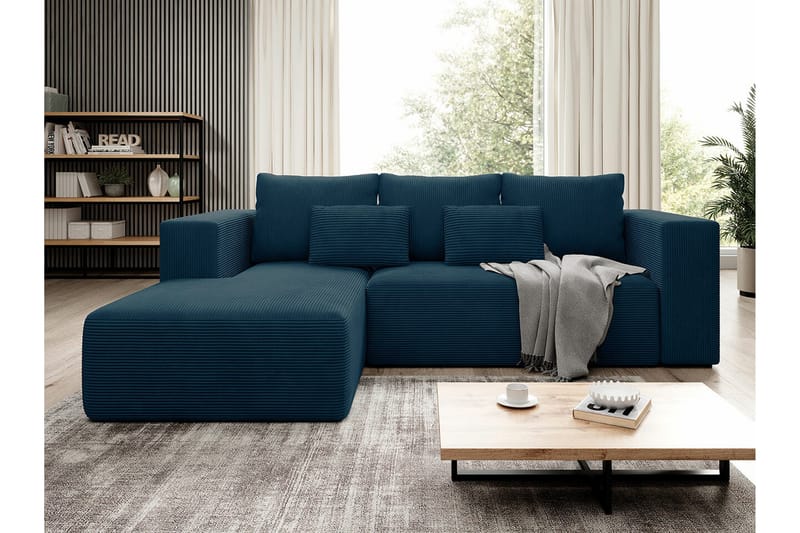 Listowel 3-personers Venstre Hjørnesovesofa 121x205 cm med Opbevaring i Fløjlskord - Blå - Møbler - Sofaer - Sovesofaer