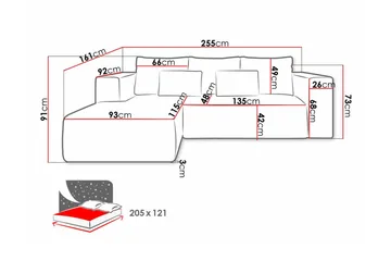 Listowel 3-personers Højre Hjørnesovesofa 121x205 cm med Opbevaring i Fløjlskord - Blå - Møbler - Sofaer - Sovesofaer