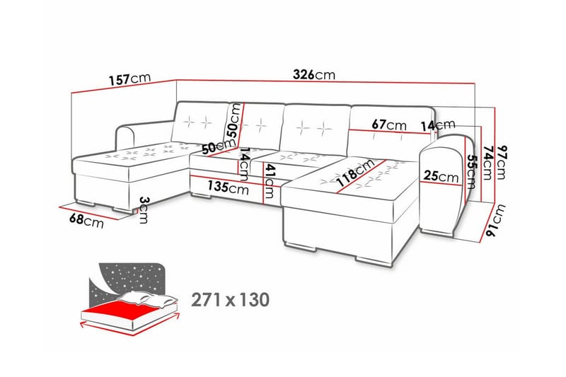 Listowel 4-personers Hjørnesovesofa - Møbler - Sofaer - Sovesofaer