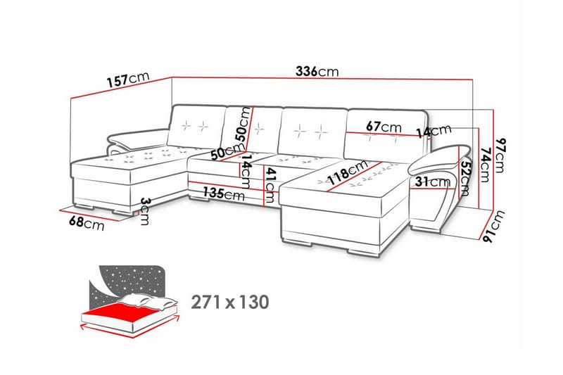 Listowel 4-personers Hjørnesovesofa - Lysegrå/Mørkegrå - Møbler - Sofaer - Sovesofaer