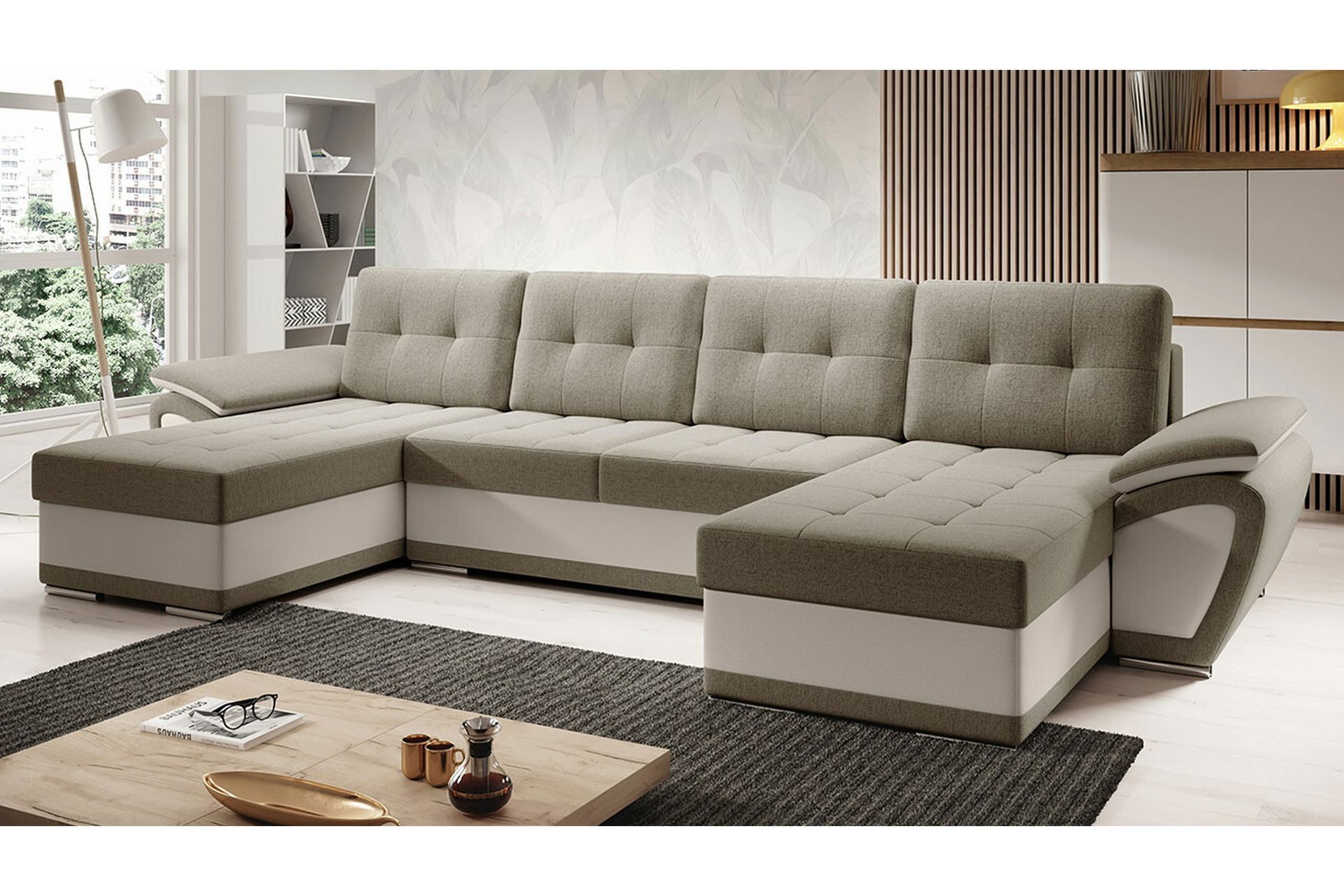 Listowel 4-personers Hjørnesovesofa - Mørkebrun/Beige - Møbler - Sofaer - Sovesofaer