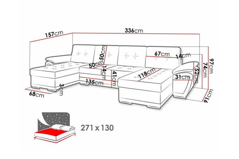 Listowel 4-personers Hjørnesovesofa - Møbler - Sofaer - Sovesofaer