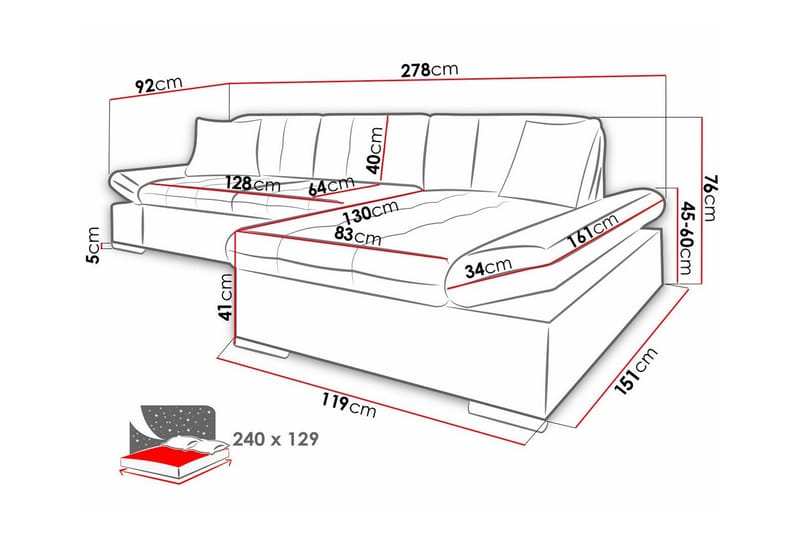 Lomux 3-personers Hjørnesovesofa - Mørk Beige/Mocca - Sovesofaer - Hjørnesovesofa