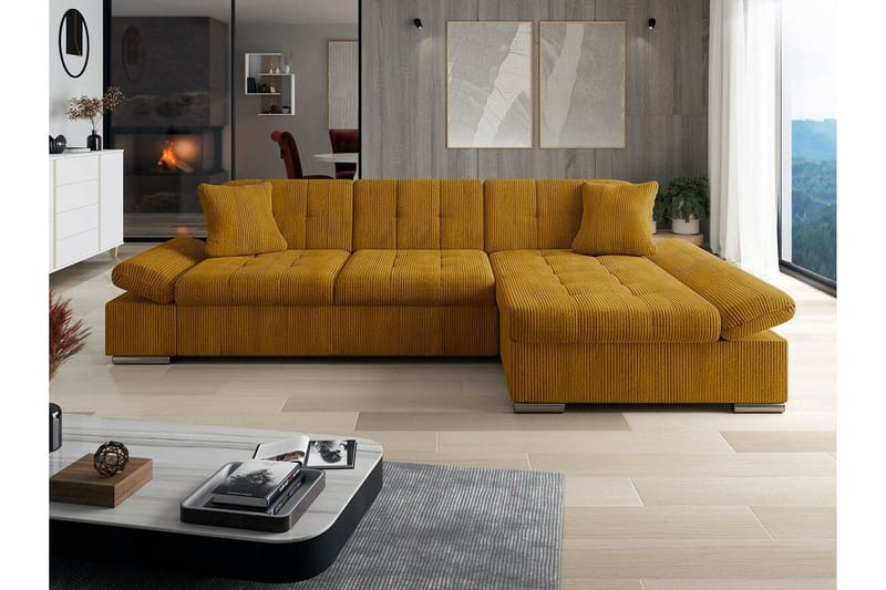 Lomux 3-personers Hjørnesovesofa - Mørkegul - Møbler - Sofaer - Sovesofaer