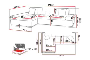 Lomux 3-personers Hjørnesovesofa - Lysegrå - Møbler - Sofaer - Sovesofaer