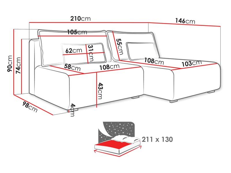 Lorynn 3-personers sovesofa med chaiselong - grå - Møbler - Sofaer - Sovesofaer