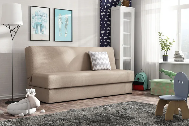 Lucille 3-personers Rektangulær Sovesofa 105x175 cm med Opbevaring i Stof - Beige - Møbler - Sofaer - Sovesofaer