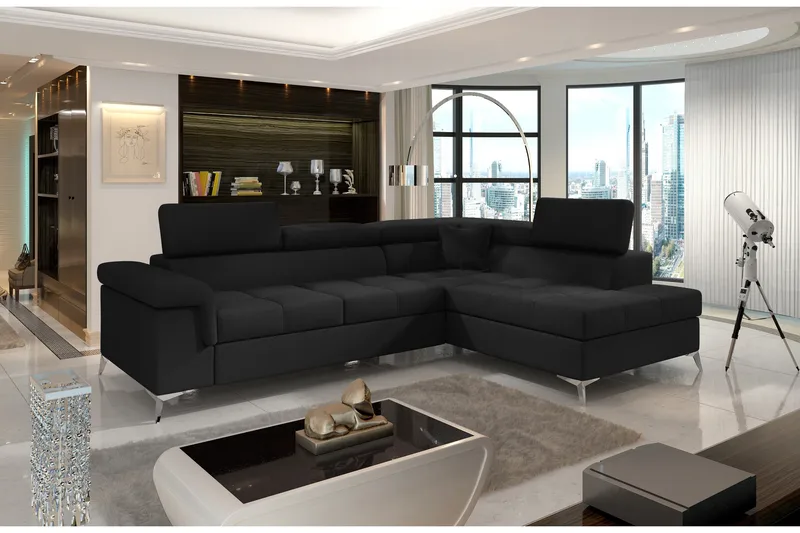 Madalene hjørnesovesofa, Sort