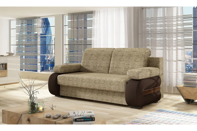 Madrido Sovesofa 142x196 cm med Opbevaring i Stof, Sandbeige