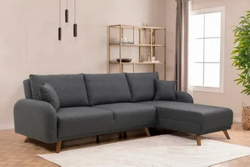 Malkiat 4-personers Højre Hjørnesovesofa Udtrækkelig 125x260 cm med Opbevaring i Stof - Grå - Møbler - Sofaer - Sovesofaer