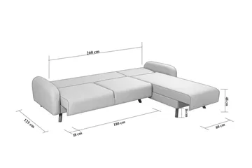 Malkiat 4-personers Højre L-formet Hjørnesovesofa 125x260 cm med Opbevaring i Stof - Grå - Møbler - Sofaer - Sovesofaer