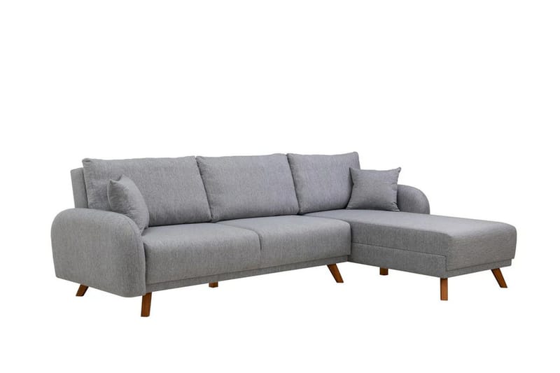 Malkiat 4-personers Højre L-formet Hjørnesovesofa 125x260 cm med Opbevaring i Stof - Grå - Møbler - Sofaer - Sovesofaer