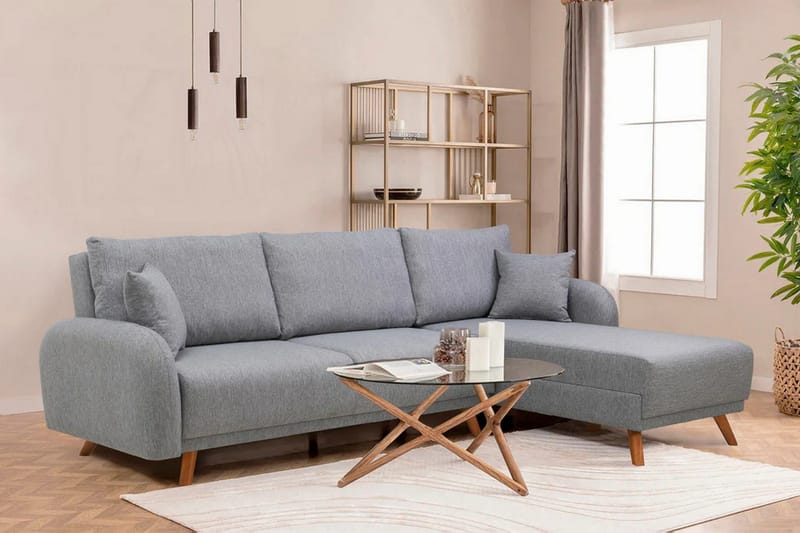 Malkiat 4-personers Højre L-formet Hjørnesovesofa 125x260 cm med Opbevaring i Stof - Grå - Møbler - Sofaer - Sovesofaer