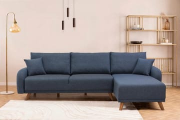 Malkiat 4-personers Højre L-formet Hjørnesovesofa 125x260 cm med Opbevaring i Stof - Blå - Møbler - Sofaer - Sovesofaer