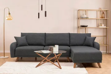 Malkiat 4-personers Højre Hjørnesovesofa Udtrækkelig 125x260 cm med Opbevaring i Stof - Grå - Møbler - Sofaer - Sovesofaer